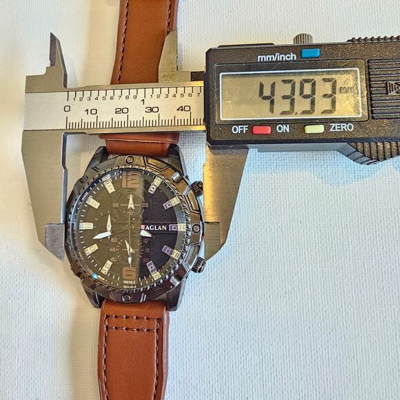 Raglan Men's Quartz Watch Black Dial Brown Band 43.9mm Case Chrono Look NEW - Picture 12 of 13